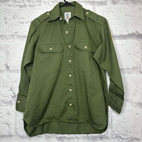 |VTG| MICKEY & CO by JG HOOK Military Style Button Down Patch Long Sleeve Shirt - Picture 1 of 6